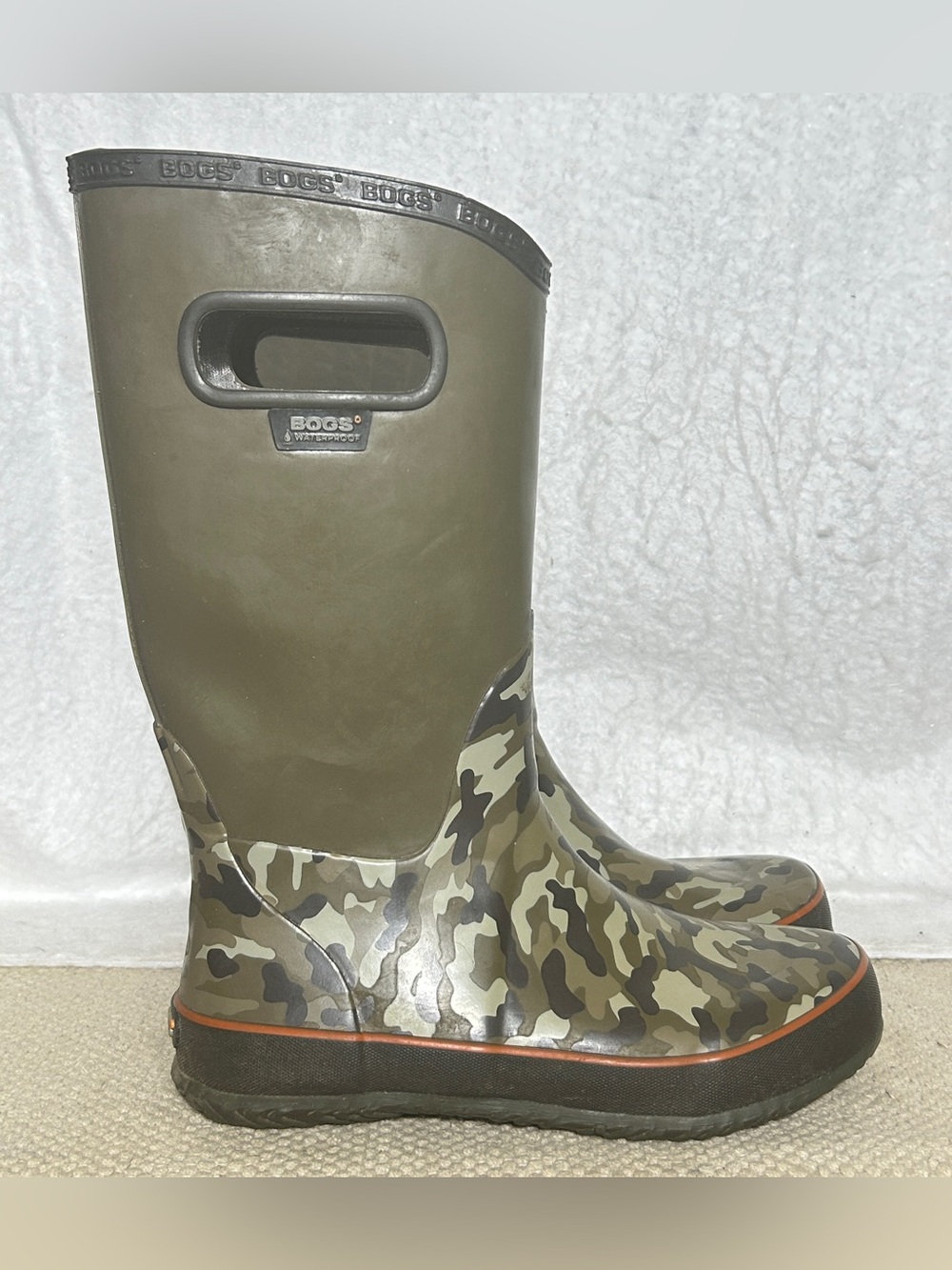 Bogs Kids/Youth Green Camo Pull On Insulated Rubber Rain/Snow Boots SZ US 3